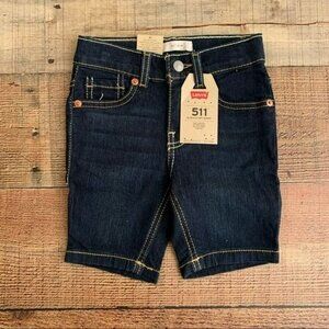 Levi’s kids dark denim 511 slim long knee length cut off shorts NWTs